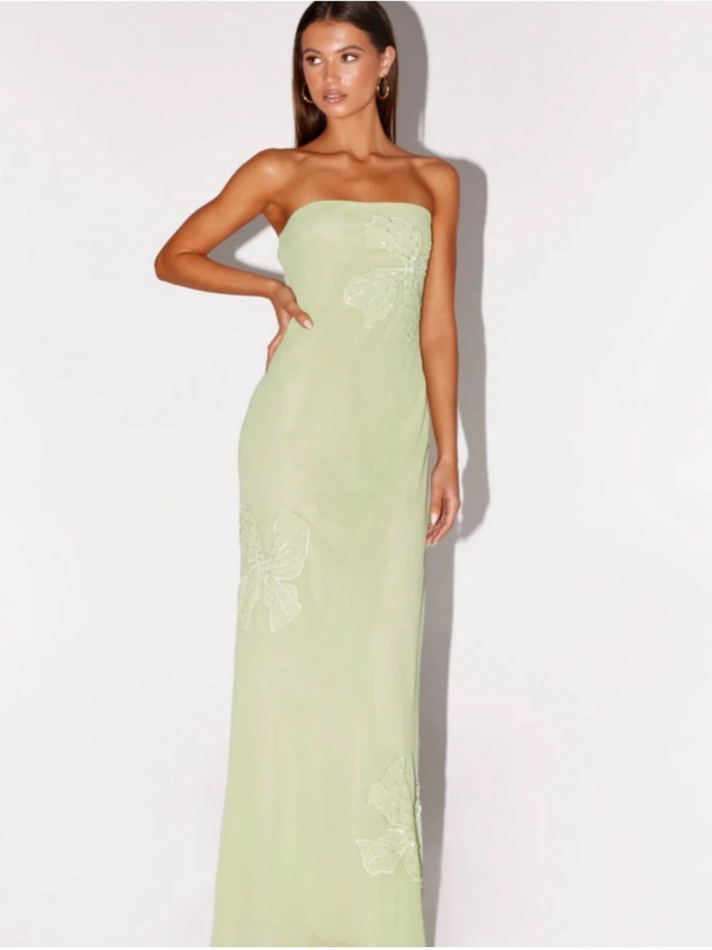 Peppermayo Strapless flower Maxi Dress in Light Green